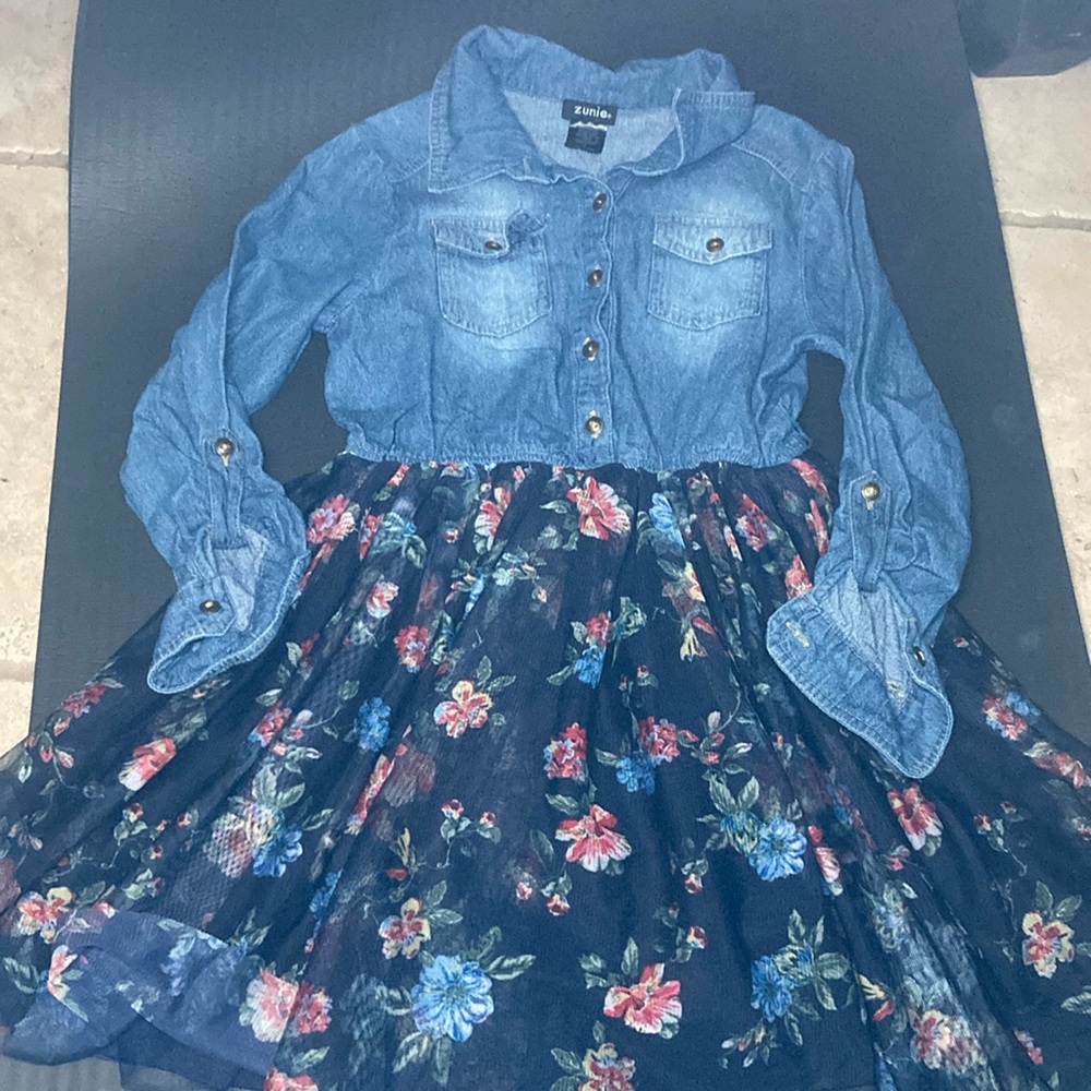 Girls dress denim too floral bottom